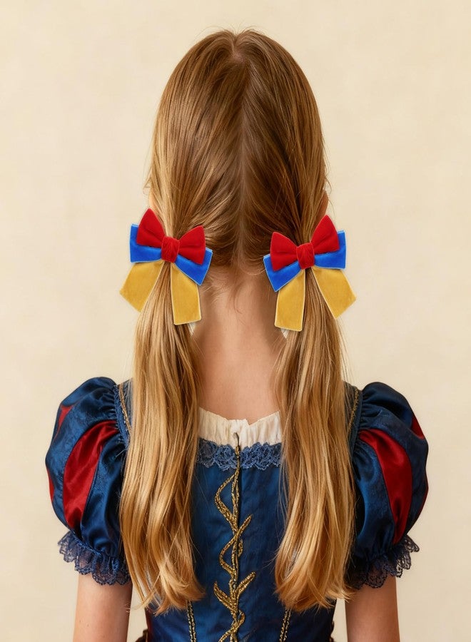 Wecoe 4pcs Velvet Bow Hair Clips, Red Yellow Blue Princess Hair Bows Barrettes Bowknot Halloween Costume Hair Accessories for Girls and Women - Image 4